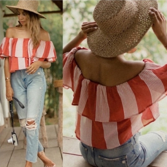 NWT Faithful the Brand Salerno Crop Off The Shoulder Stripe Top - Picture 3 of 10